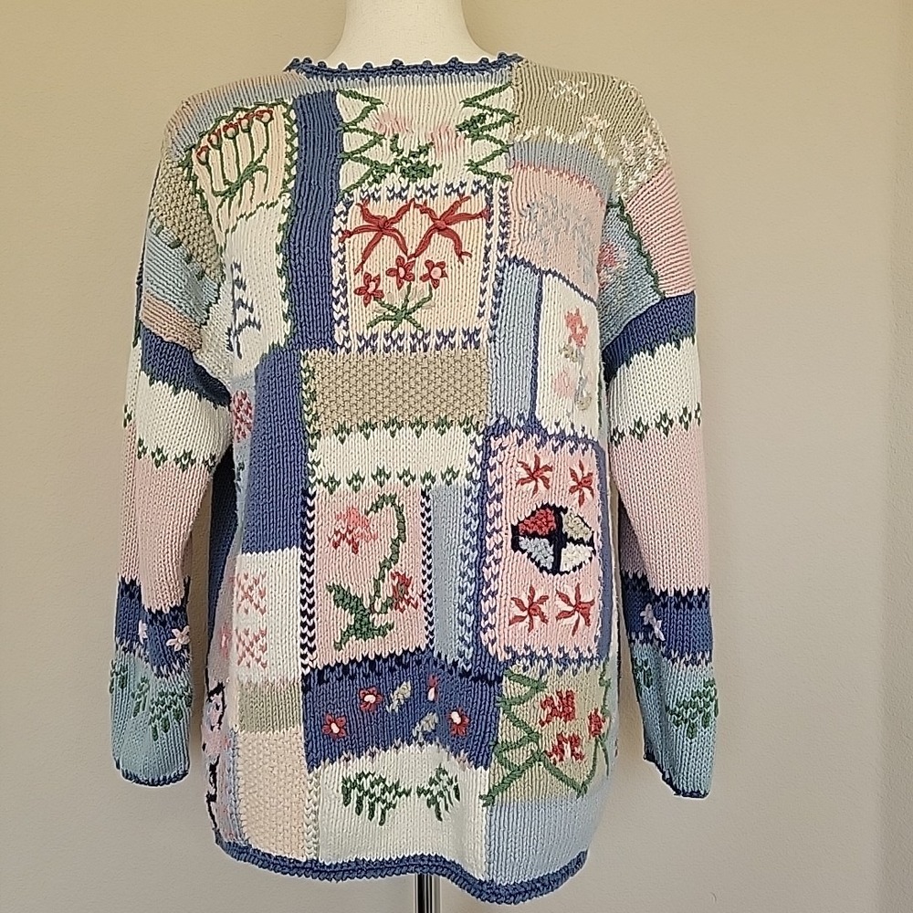 Vtg Heirloom Collectibles Womens Sweater Size M Patchwork Floral 90s Cottagecore